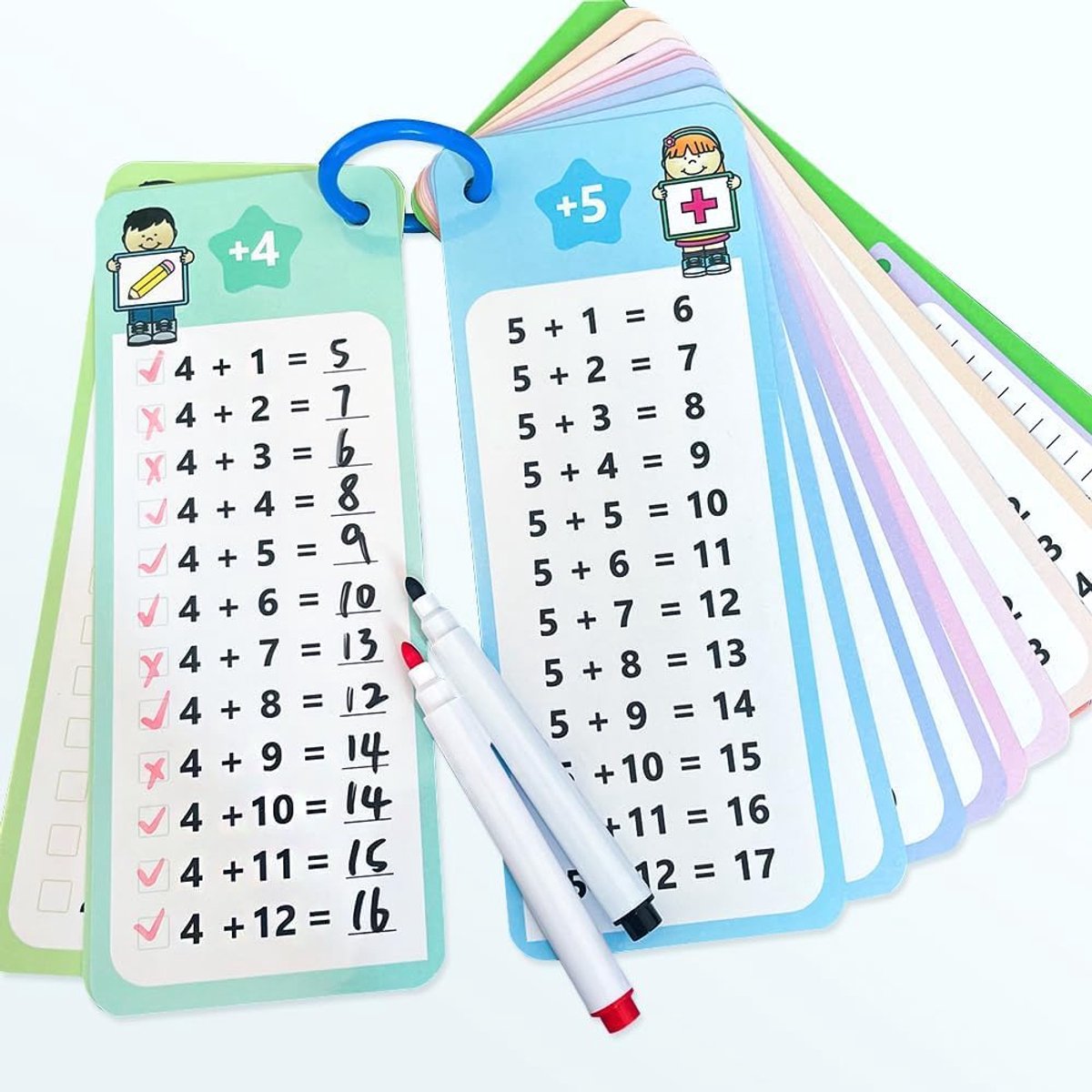 Leerkaarten voor aanvulling, 15 aanvullingskaarten met 2 uitwisbare markeerstiften, leuk educatief spel, hulp bij rekenen voor basisschoolleerlingen, voor thuis en de klas Flashcard