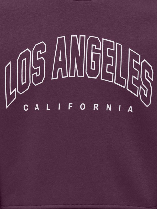 Donkerrode sweater met "LOS ANGELES CALIFORNIA" opdruk in witte letters.
