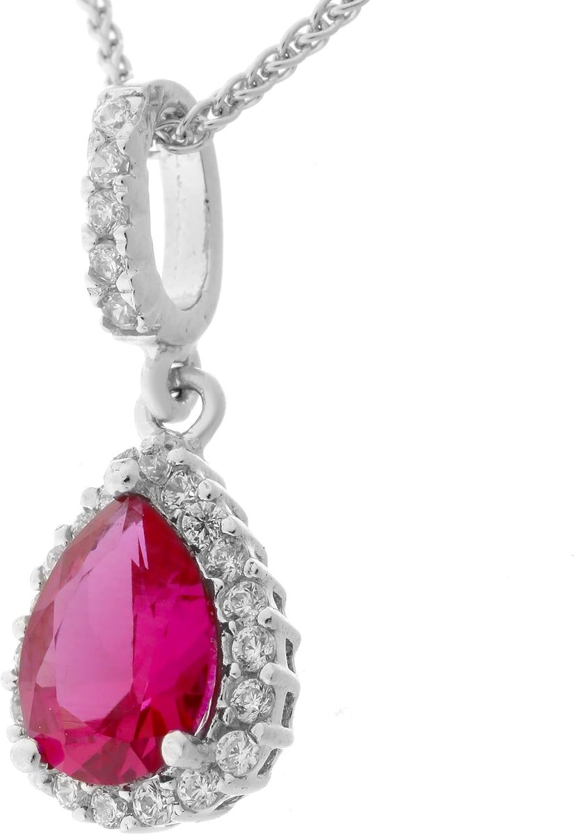Dameshanger met ketting 925 zilver gerhodineerd zirkonia rood briljant geslepen ZH-7226/RU, Sterling zilver, Zirkonia