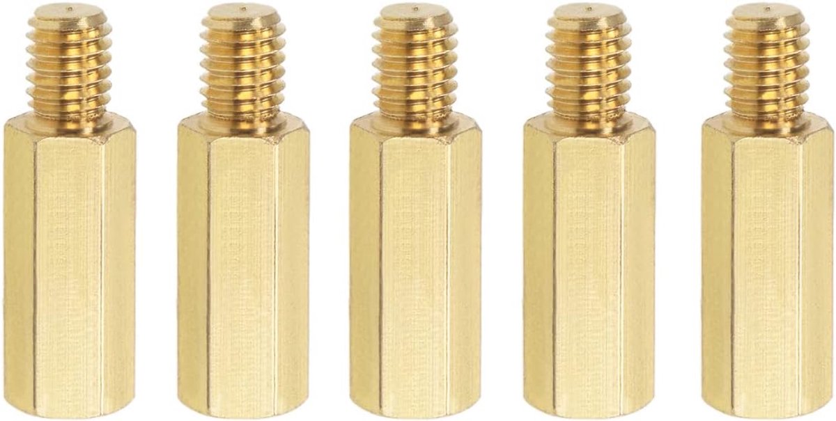 5 stuks M6 afstandhouders, messing, zeskant, PCB, stopwiggen, houden de hoogte consistent, ideaal voor moederbord (goudkleurig, 20 mm + 8 mm)
