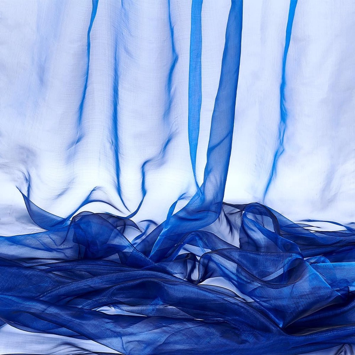 Stof, 1,48 m breed tweekleurige pure organza magische gradiënt iriserende holografische gaasstof voor jurk performance podium, medium blauw en zwart