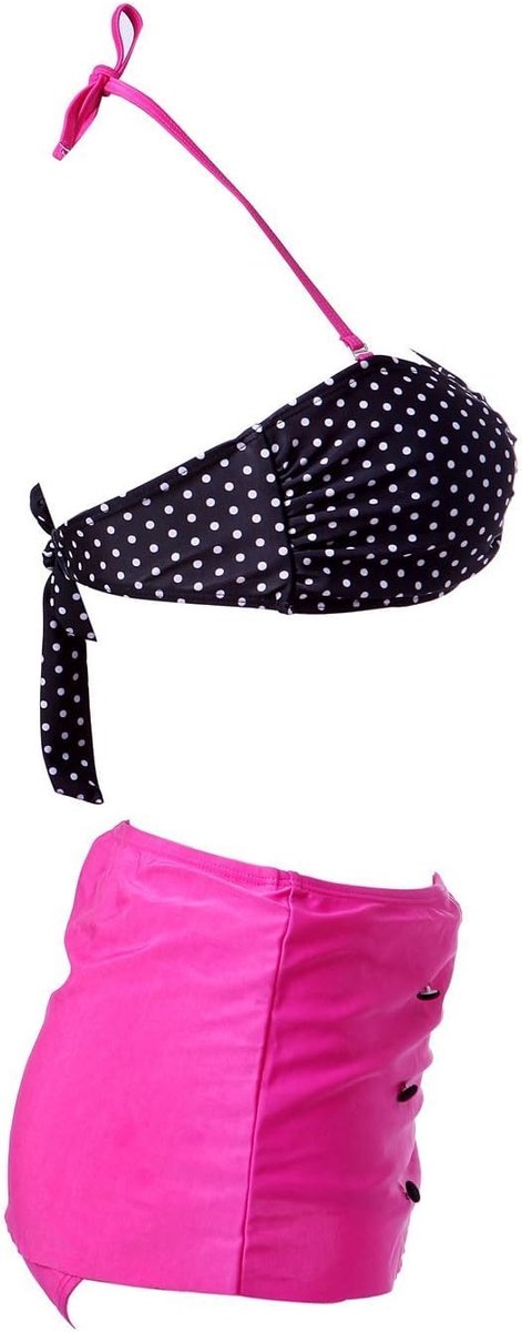 Retro Vintage jaren '50 pin-up girl Rockabilly High Waist Bikini, Zwarte stip met roze achtergrond, S