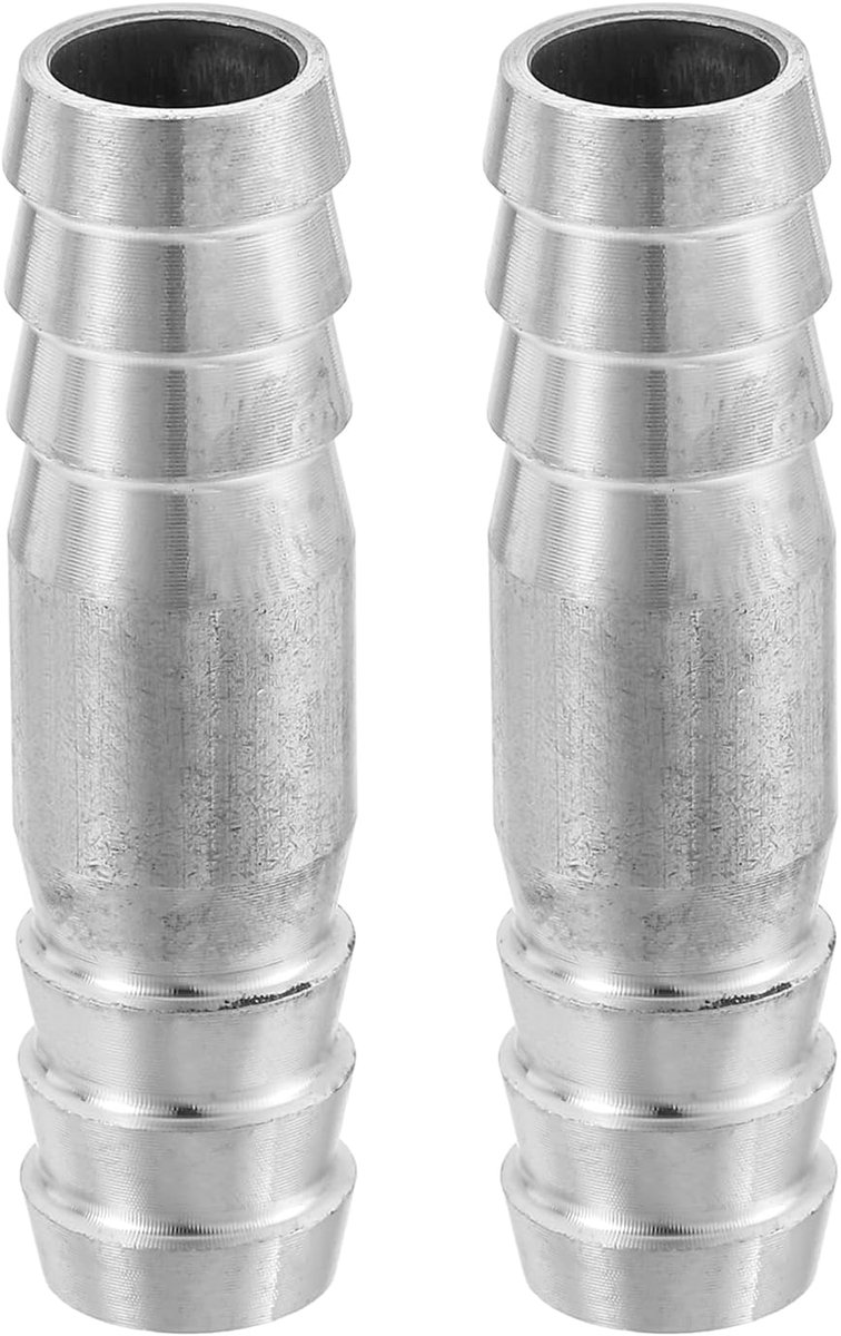 2 stuks 13 x 50 mm slangaansluiting dezelfde buisfitting, 304 roestvrij stalen buisadapter aansluitfitting voor vacuümsystemen, industriële verbindingen, pneumatische apparatuur, zilver