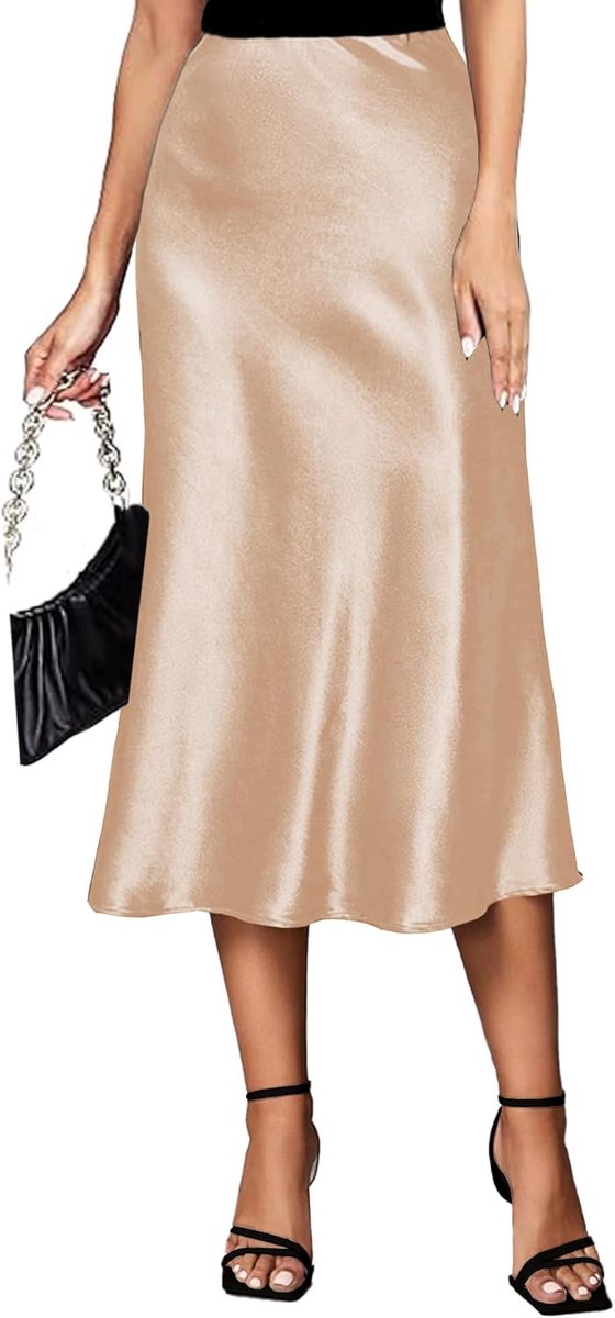 rok voor dames, met elastische taille, hoge taille, elegant, zijde, maxi, zomer, zakelijke midi-rok