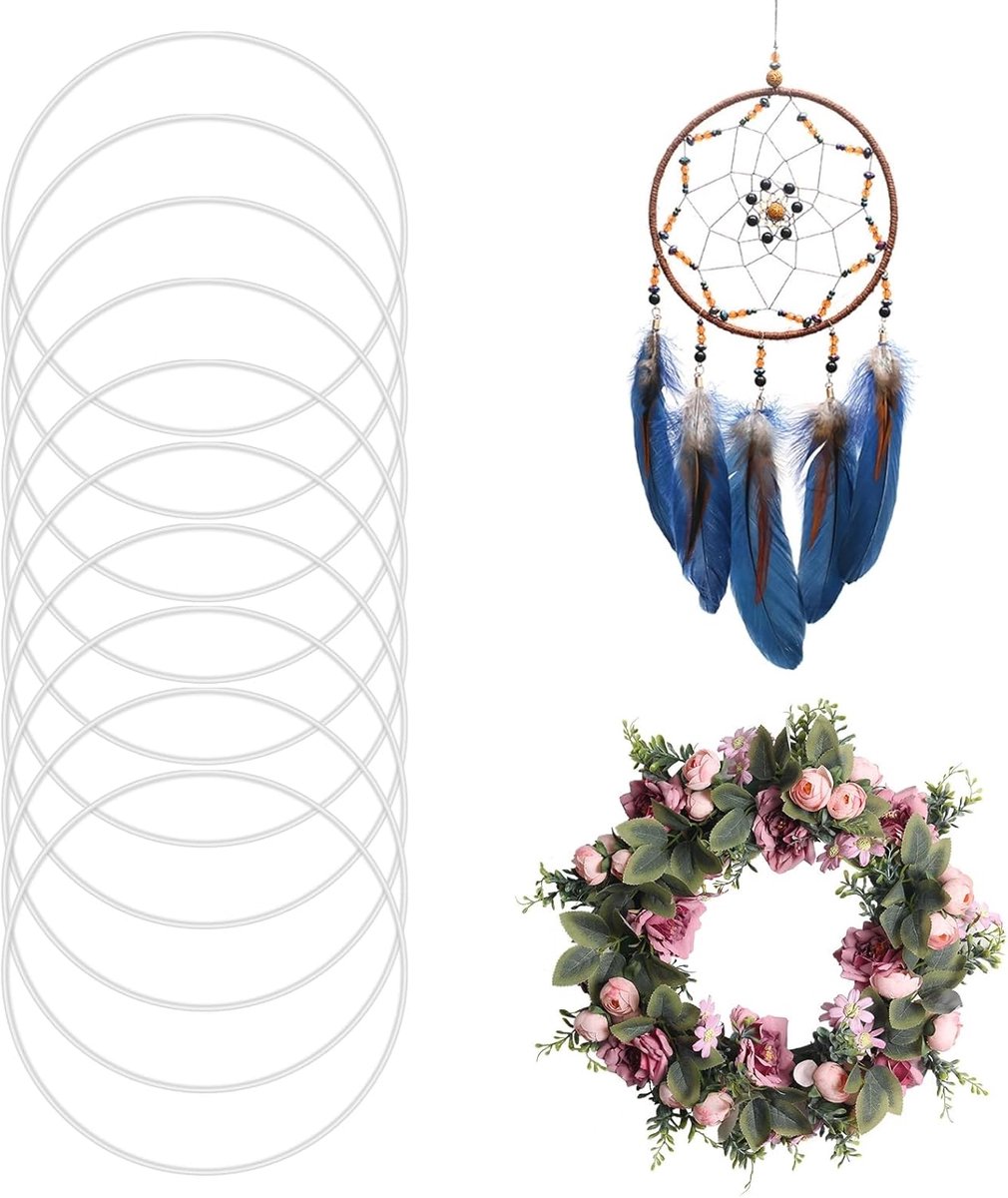 10 stuks wit gecoate metalen ringen, decoratieve ringen om op te hangen | dromenvanger, draadringen, metalen ringen om te knutselen, 20 cm, knutselringen, metalen ring, bloemisterij, decoraties om op