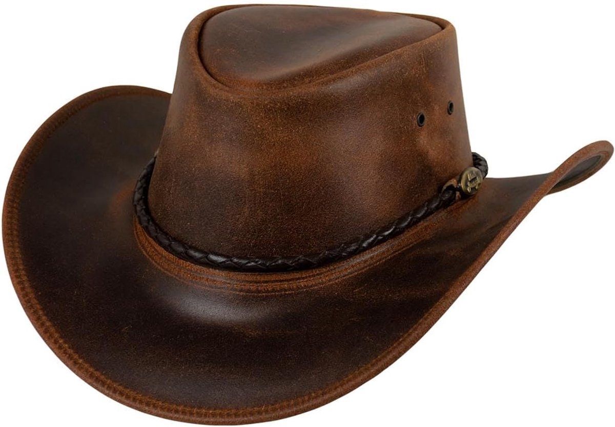 Jungle Kimbolton leren hoed, westernhoed, Australische hoed, cowboyhoed, oker, L