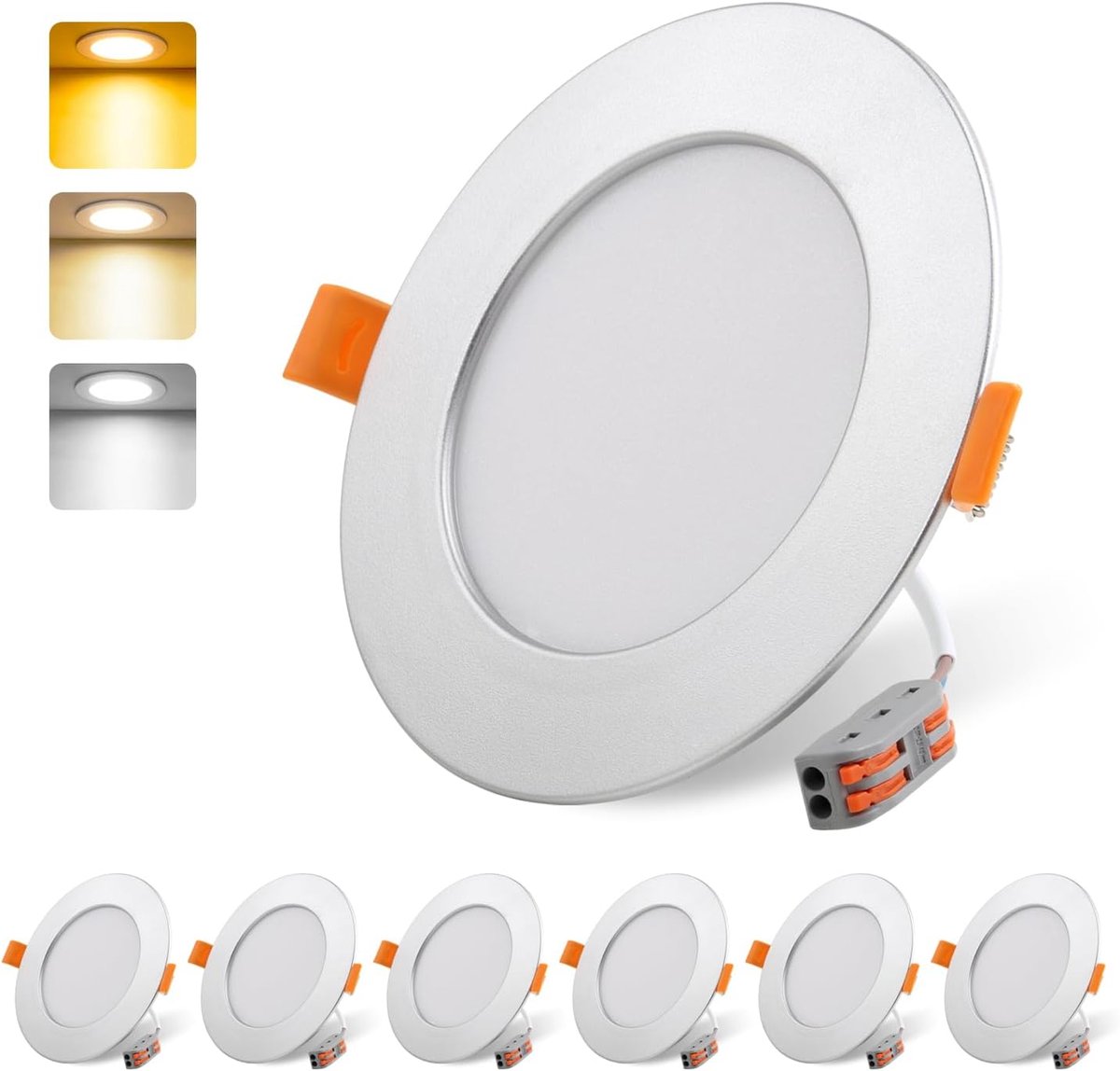 LIGHT Led-inbouwspot, 230 V, plat 9 W, set van 6 inbouwspots, led-inbouwspot, badkamerspot 3000/4000/6000K, plafondspot IP54, voor badkamer, woonkamer, keuken, slaapkamer