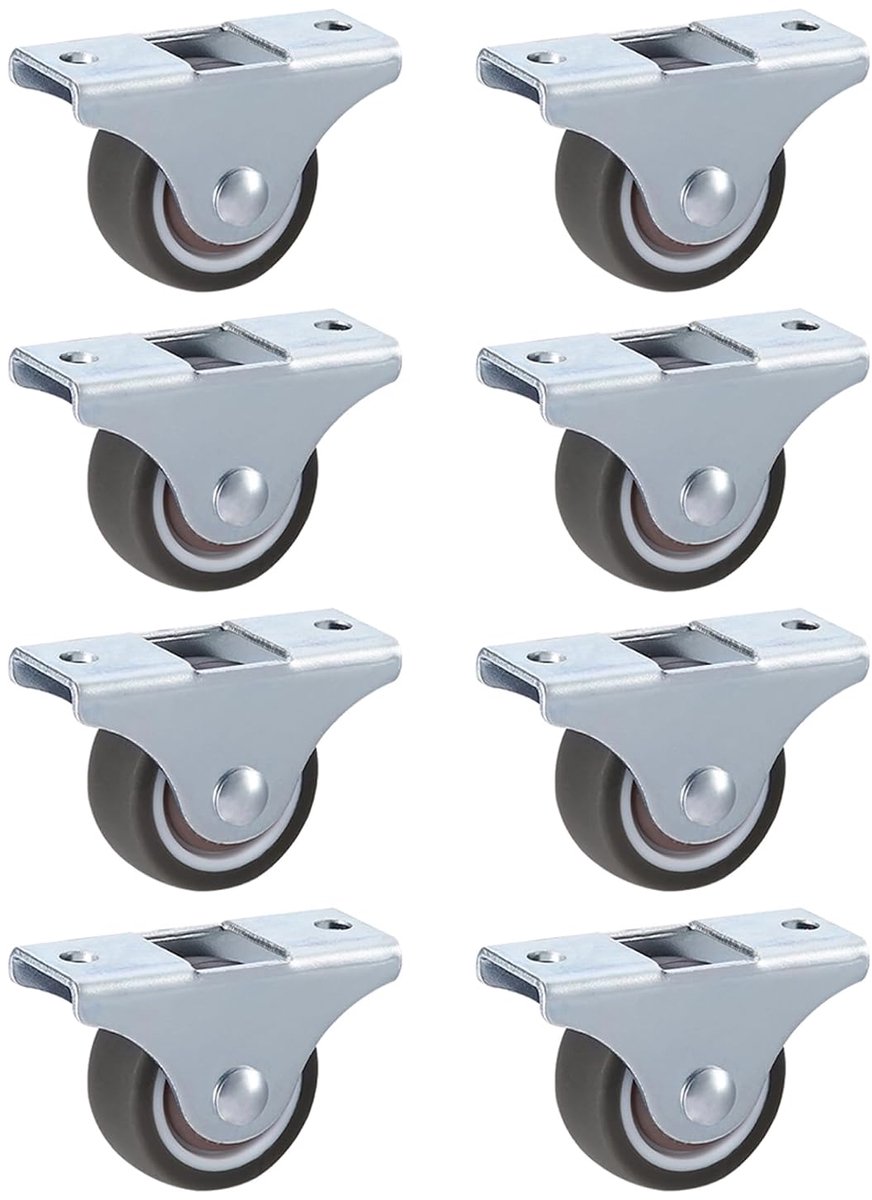 Stille TPR Wielen Ø 38 x 17 mm met Plaatbevestiging Rubber Wielen zonder Rem Vervanging voor Meubilair en Mobiele Kast Laadvermogen 80kg Grijs Pak van 8 stuks
