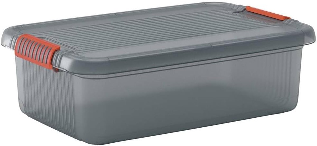 opbergbox K latch box 28 liter in rookgrijs-oranje, plastic, 59x39x18 cm