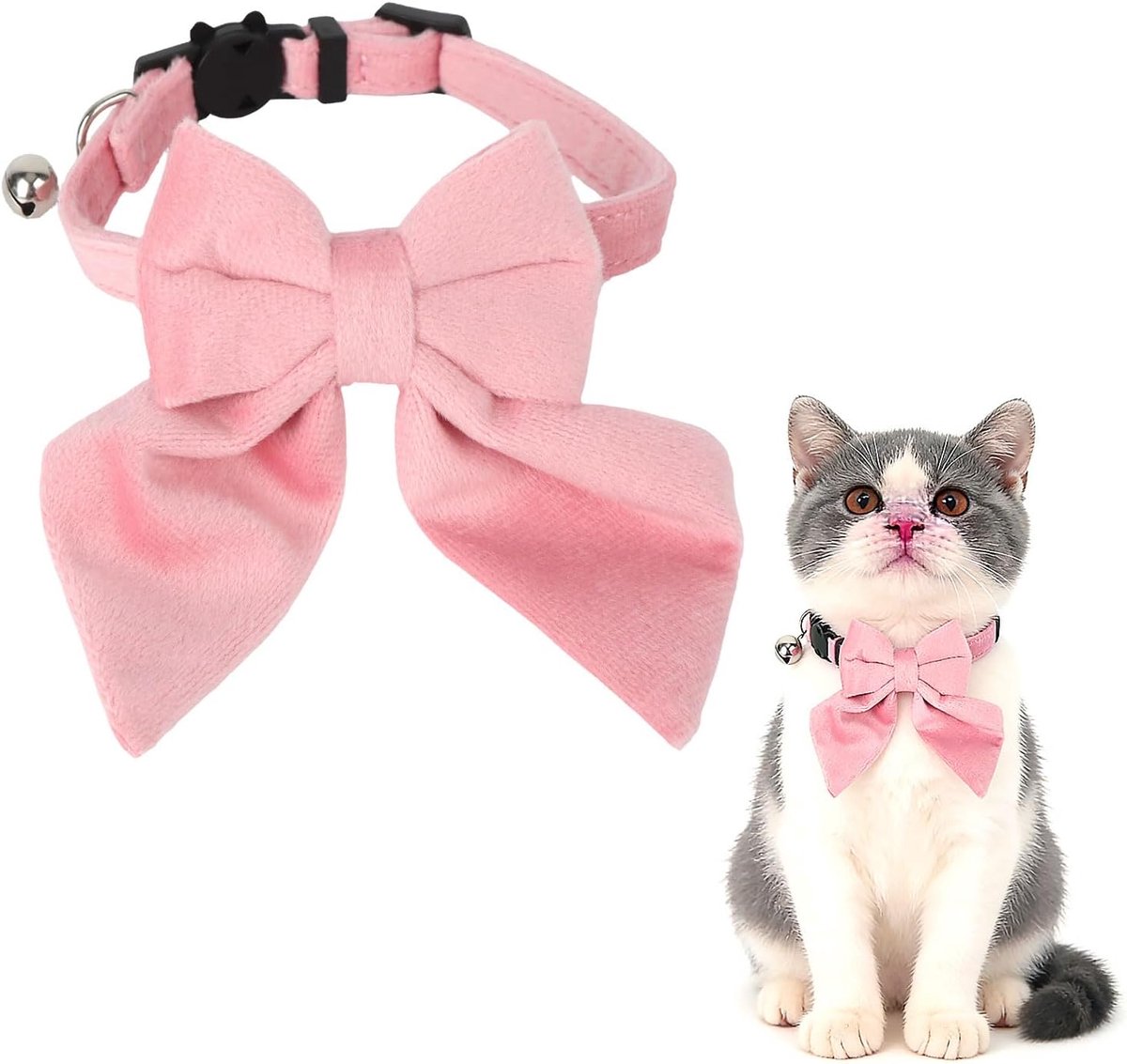 1 stuk roze kattenhalsband met strik en bel, veiligheidssluiting met kattenmotief, verstelbaar van 20-28 cm, voor katten en kleine honden