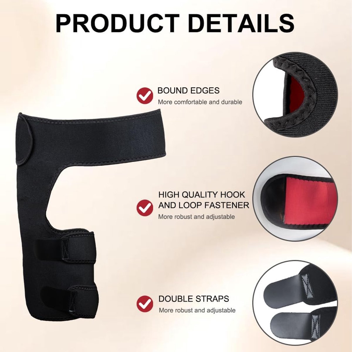 Liesbandage voor mannen en vrouwen voor dijbeen, verstelbare compressieband voor heup, hamstring en dijbeen (S/M, Zwart)