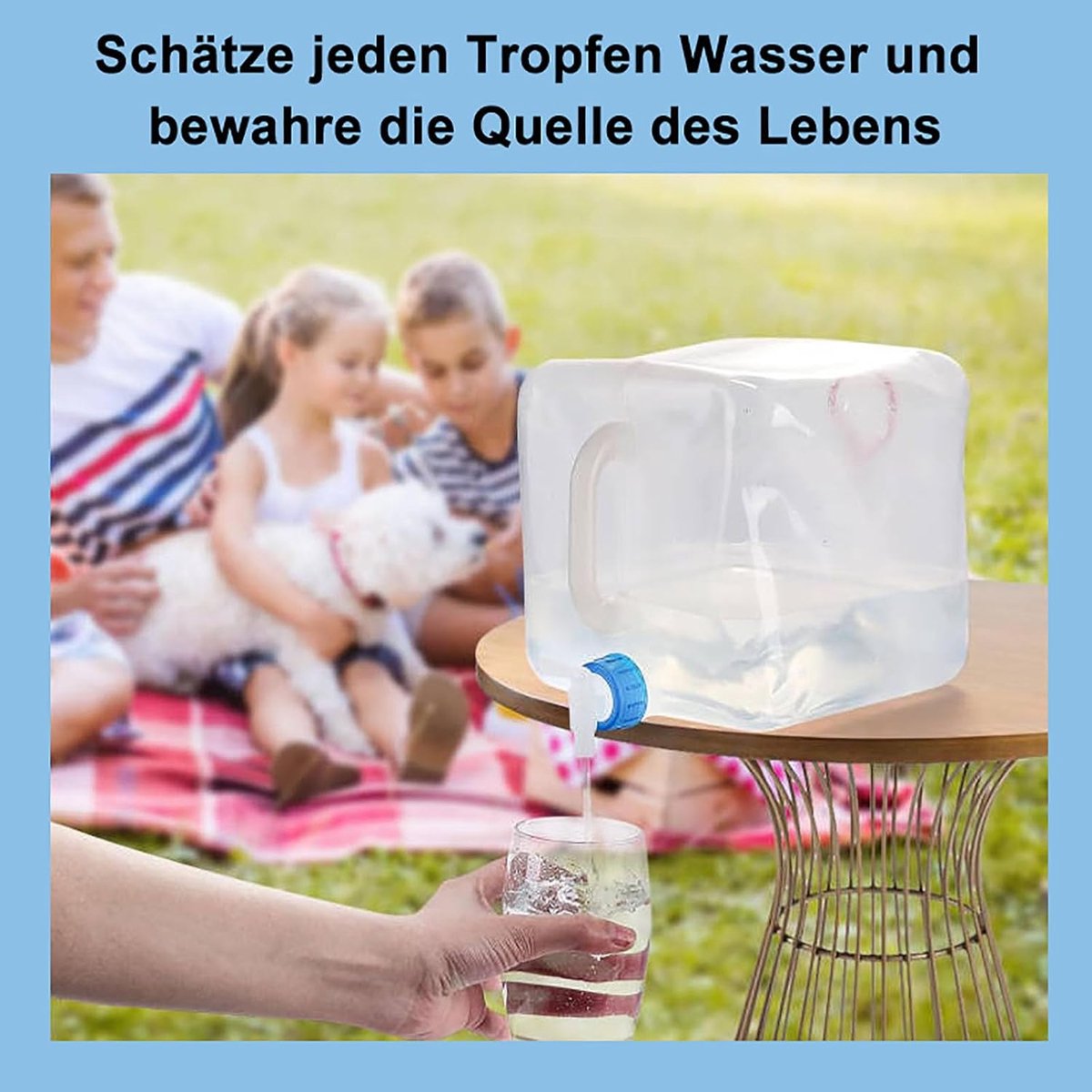 Waterjerrycan, opvouwbaar, 15 liter, met kraan, drinkwaterjerrycan en waterreservoir voor kamperen, wandelen en outdoor, BPA-vrij waterreservoir incl. sluiting en telescopische slang