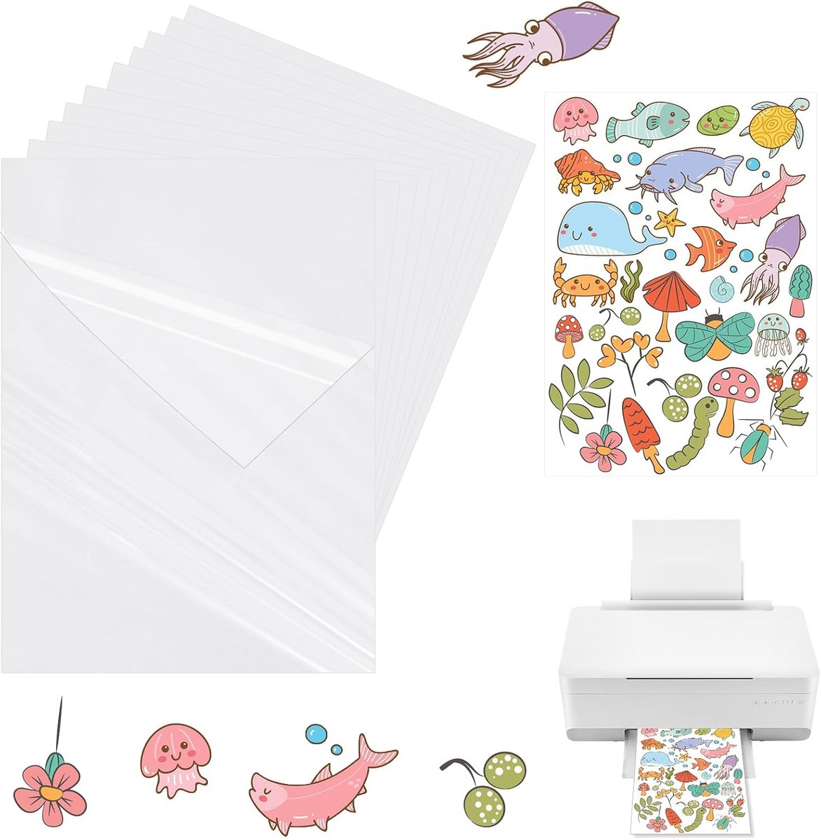 30 vellen stickerpapier om te bedrukken, 100% transparante vinylfolie, stickerpapier, A4, zelfklevende folie, drukpapier, stickerfolie, bedrukbaar, vinyl stickers, papier voor inkjetprinter