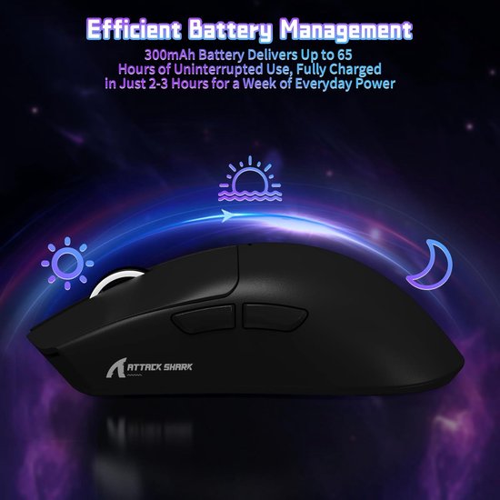 SHARK X11 SE Draadloze Gaming Muis, PixArt PAW3311 Gaming Sensor, BT/2.4G Draadloos/Bedraad, 22000 DPI, 65 Uur Batterij, Kantoor- en Muis voor Win11/Xbox/PS/Mac (Zwart) van shark — afbeelding 5