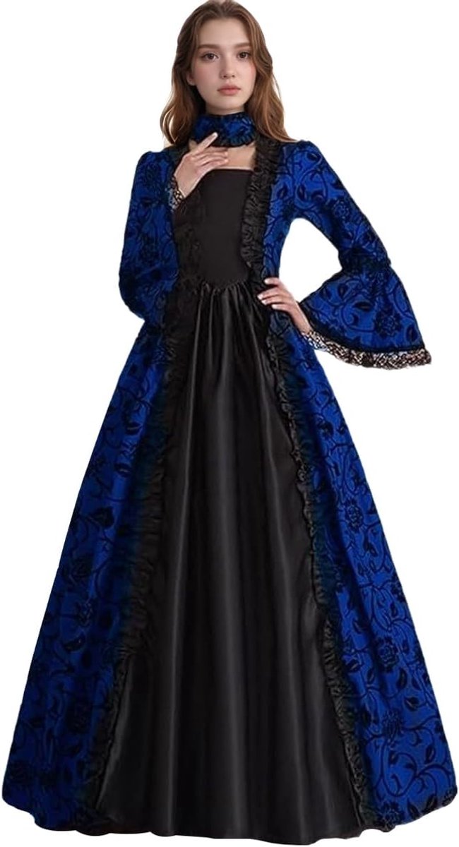 hoffeestjurk voor dames, middeleeuwse swing, avondkleding, formele outfit, satijnen uitlopende mouwen, vintage cosplay-kostuums