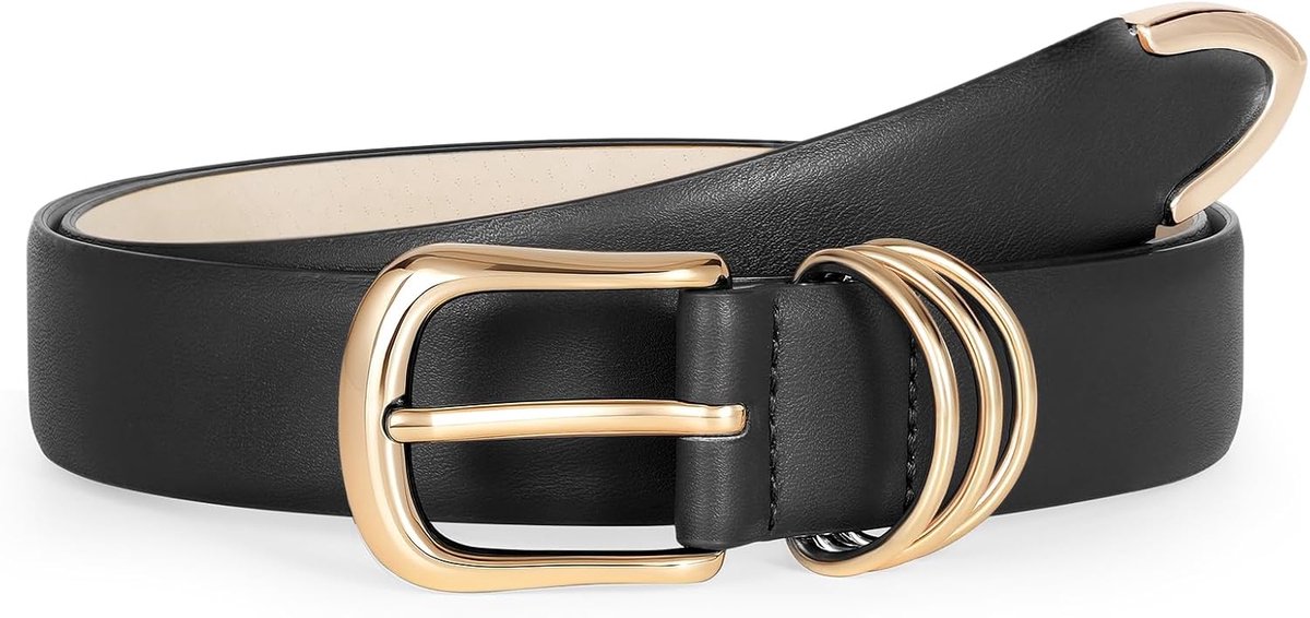 Leren damesriem met gouden gesp, modieuze leren tailleriem voor vrouwen, jeans, broeken, jurken