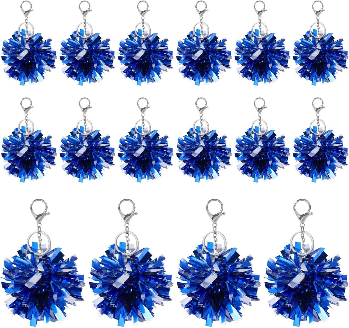 16 St Cheer Pom Pom Sleutelhanger, Cheer Sleutelhangers voor Rugzakken Plastic Metalen Pom Pom Sleutelhanger Glanzende Pom Pom Tags Cheer Cheerleading Geschenken voor Cheerleaders Vrouwen