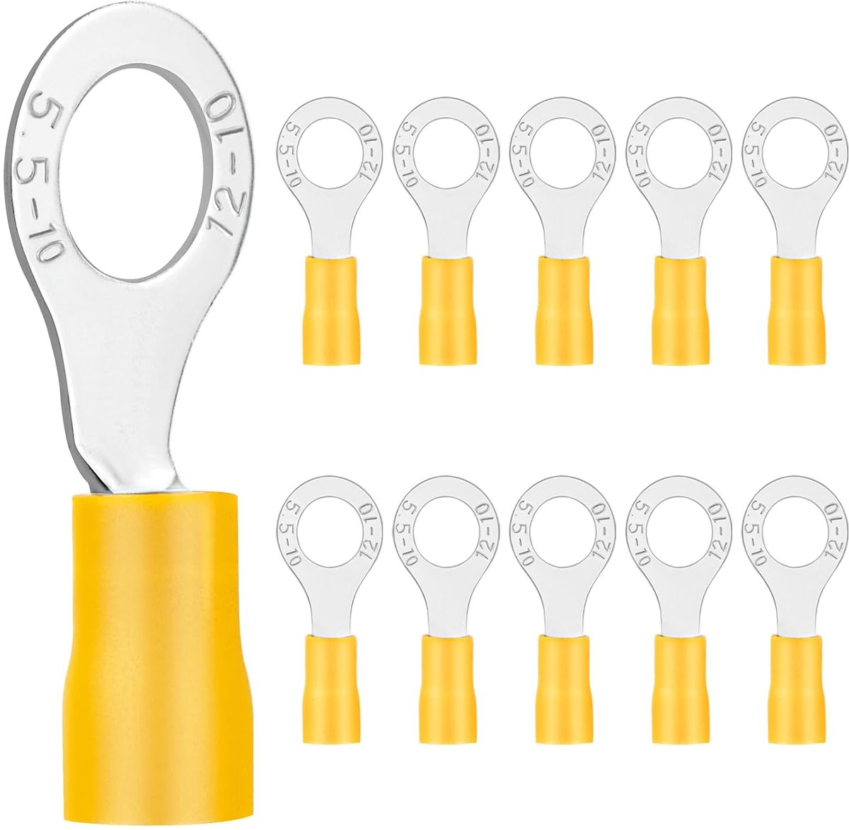10 stuks ringkabelschoenen, 4-6 mm², gat-Ø M10, kabelschoenen, knelverbinders, gedeeltelijk geïsoleerd, pvc-kabelconnectoren van vertind koper