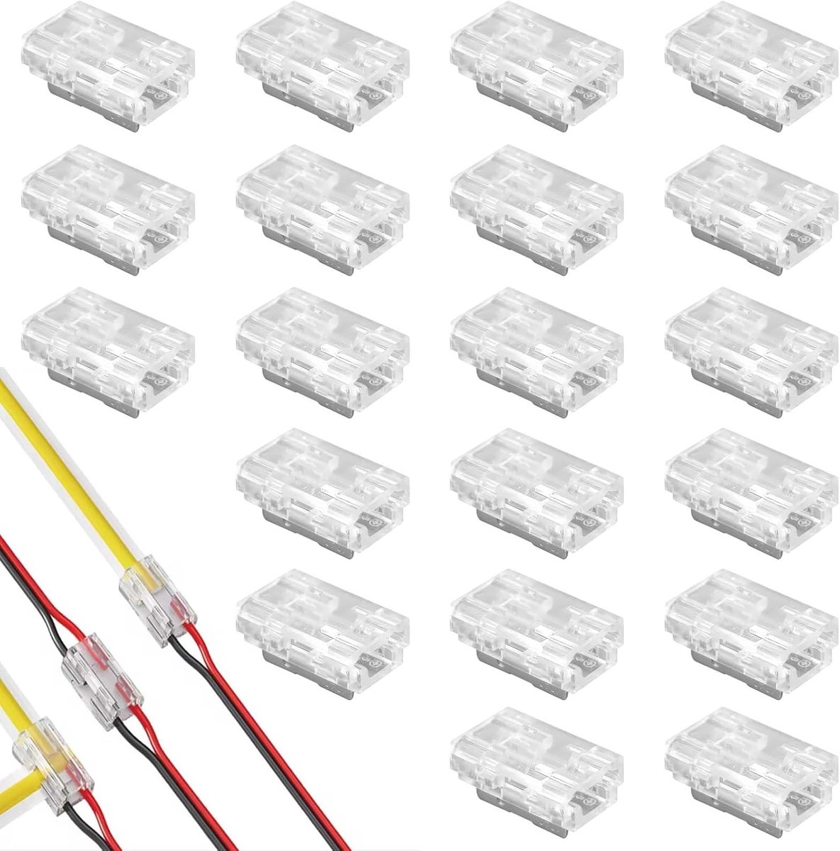 20 stuks 2-polige 8 mm LED-connectoren – COB/SMD stripconnector, 2-pins hoekconnector, soldeervrije LED-stripconnector, LED soldeervrije stripconnector, aansluitkabel voor strips kabel