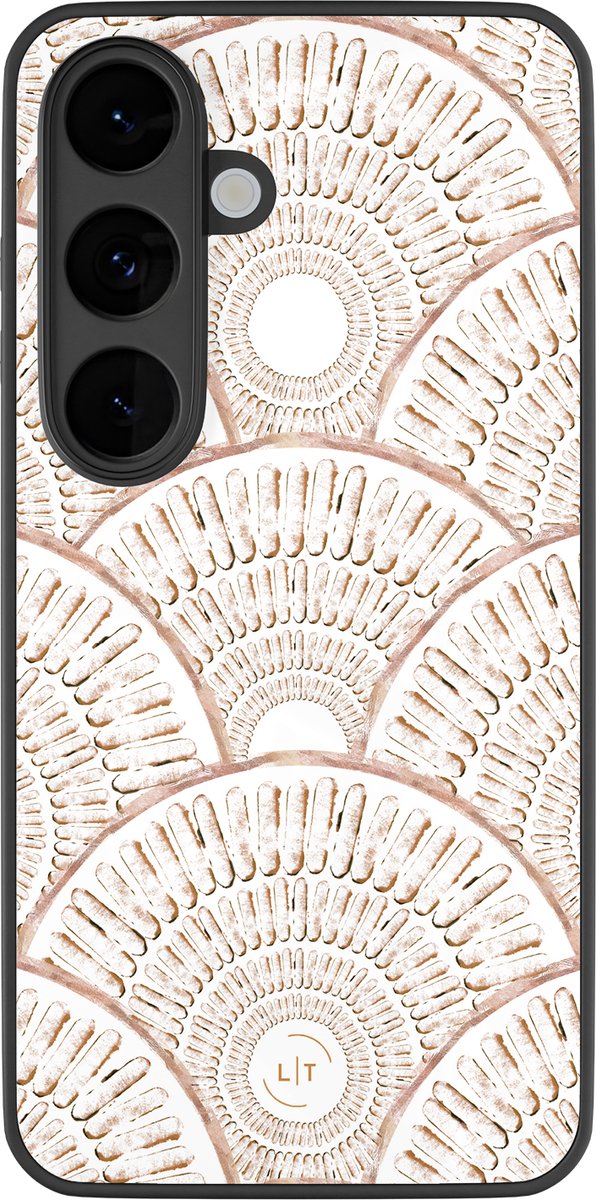 Hoesje geschikt voor Samsung Galaxy S26 - Boho mosaic - Luxe Glazen Hardcase - Print / Illustratie - Bruin
