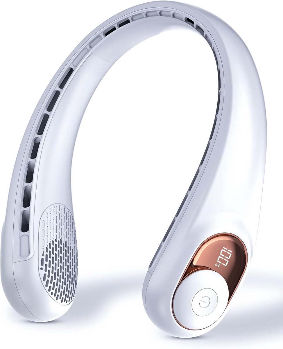 Persoonlijke ventilator met LED-display,USB-C-oplaadbaar, 4000 mAh batterij,3 snelheidsinstellingen & fluisterstille werking,ideaal voor thuis, reizen, sport,Ivoor