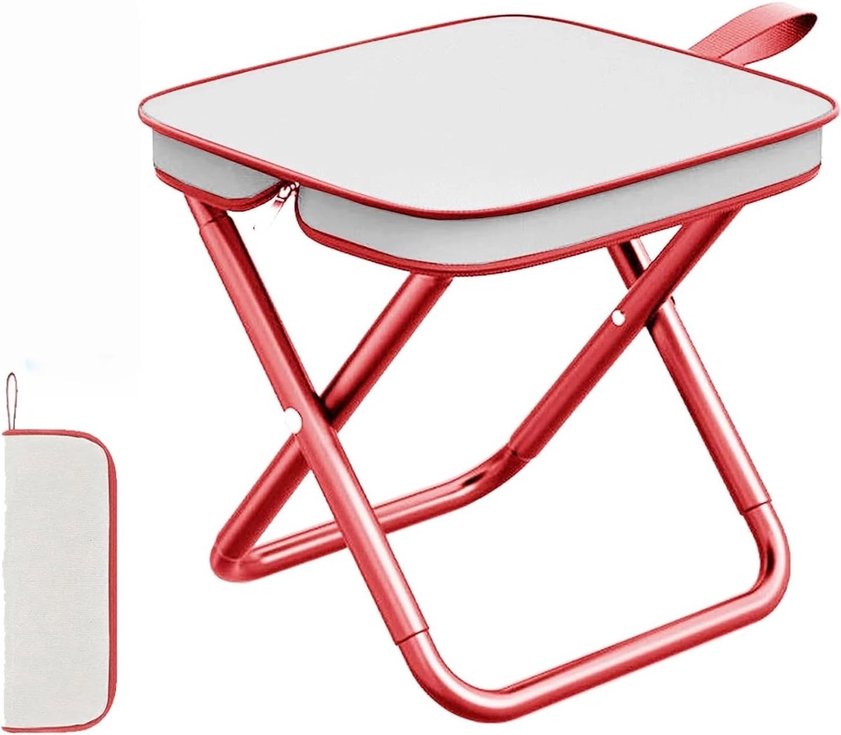 Campingkruk, mini-klapstoel, klapkruk, mini-campingkruk, kleine opvouwbare kruk met tas, stabiel, draagvermogen tot 100 kg, voor vissen, picknick, trekking, jacht, wandelen, zwart (rood)