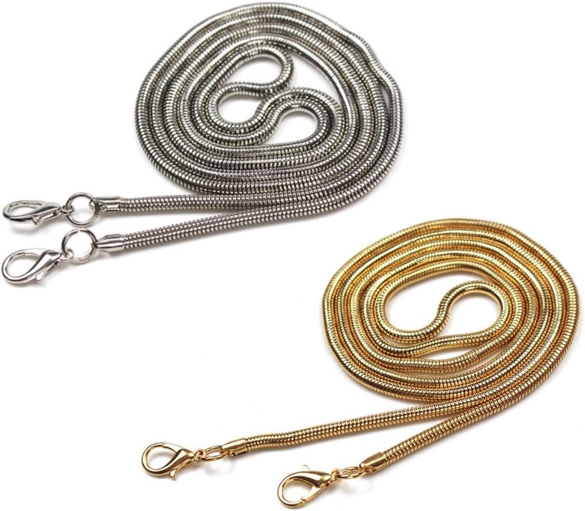 Set van 2 Pocket Chains van 110 cm, Metalen Tasriemen met Gespen in Zilver en Lichtgoud, Ideaal voor Handtassen en Rugzakken