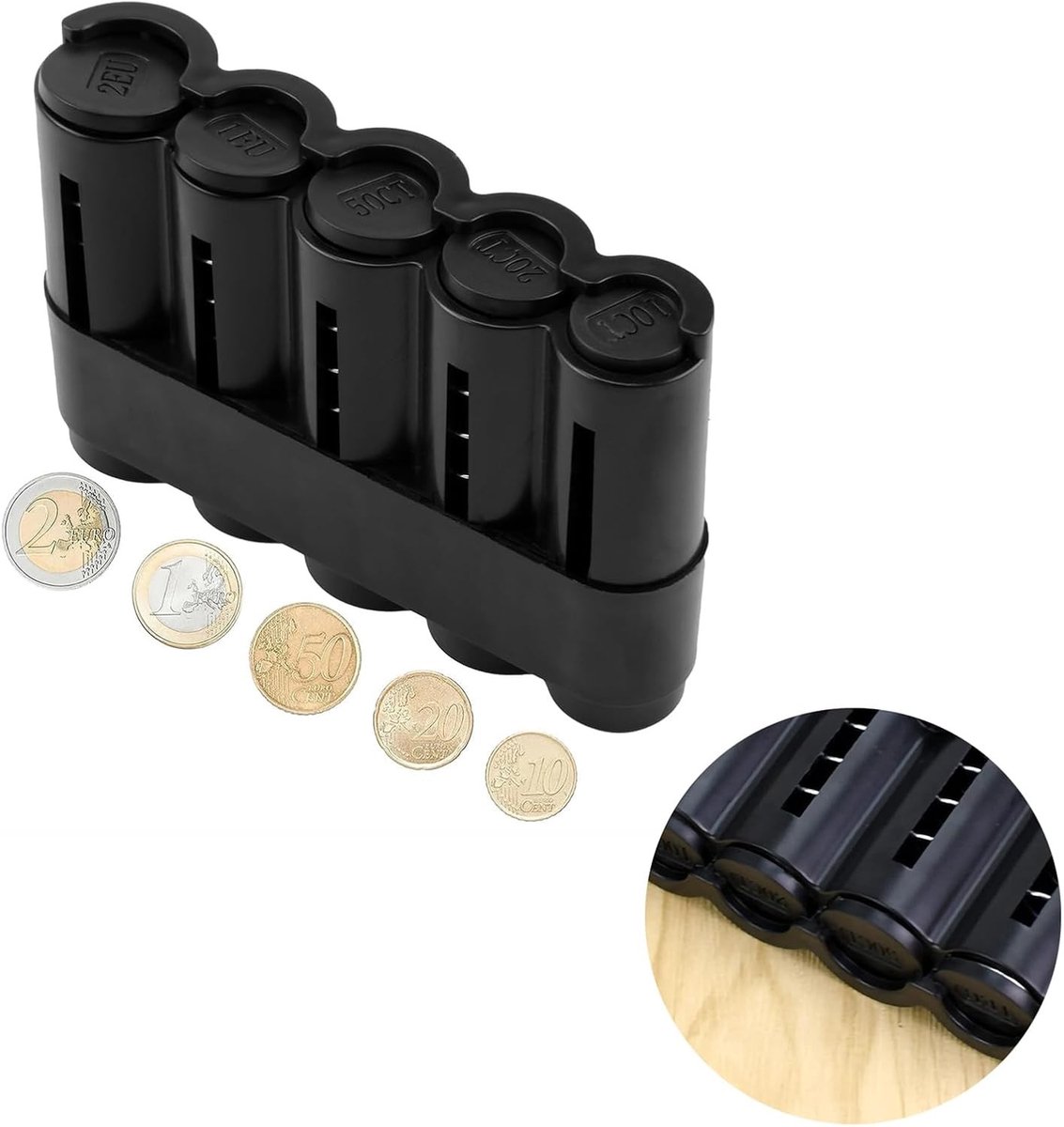 Coin box met 5 compartimenten voor munten, bankbiljetten en waardevolle spullen organiseren