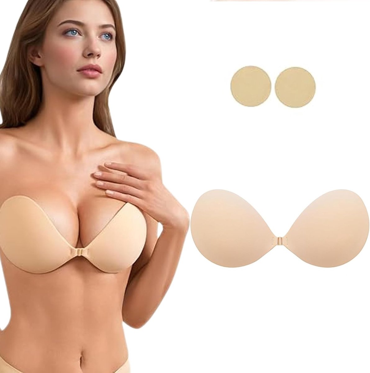 Onzichtbare plakbeha zonder bandjes, zweetbestendig en herbruikbaar voor blote rug jurken, bikini's en avondkleding
