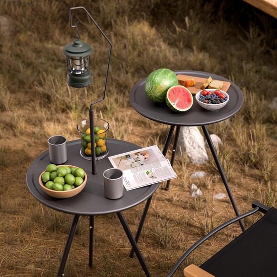Kleine Ronde Vouwtafel - Compacte Campingtafel - Buitenactiviteiten - Dubbele Laag Opbergruimte - 38x38x4 cm - Zwart — afbeelding 2