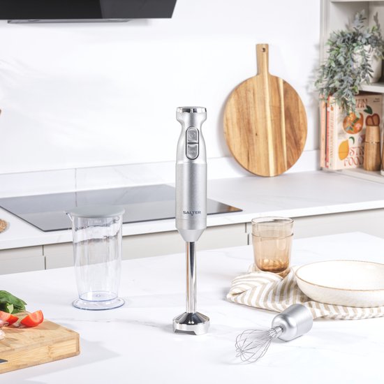 Salter Aspen Blend & Whk Pro - 2 in 1 mixer voor voedingsmiddelen, Immersion Stick Blender, elektrische bakgarde, voedselhakmolen, roestvrijstalen mes, variabele snelheidsinstellingen, beker van 700 ml, 1000 W, zilver van Merkloos — afbeelding 4