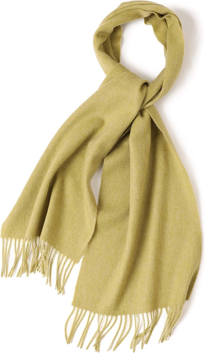 wollen sjaal effen met franjes voor herfst winter heren en dames, lichtgroen, 200cmx33cm