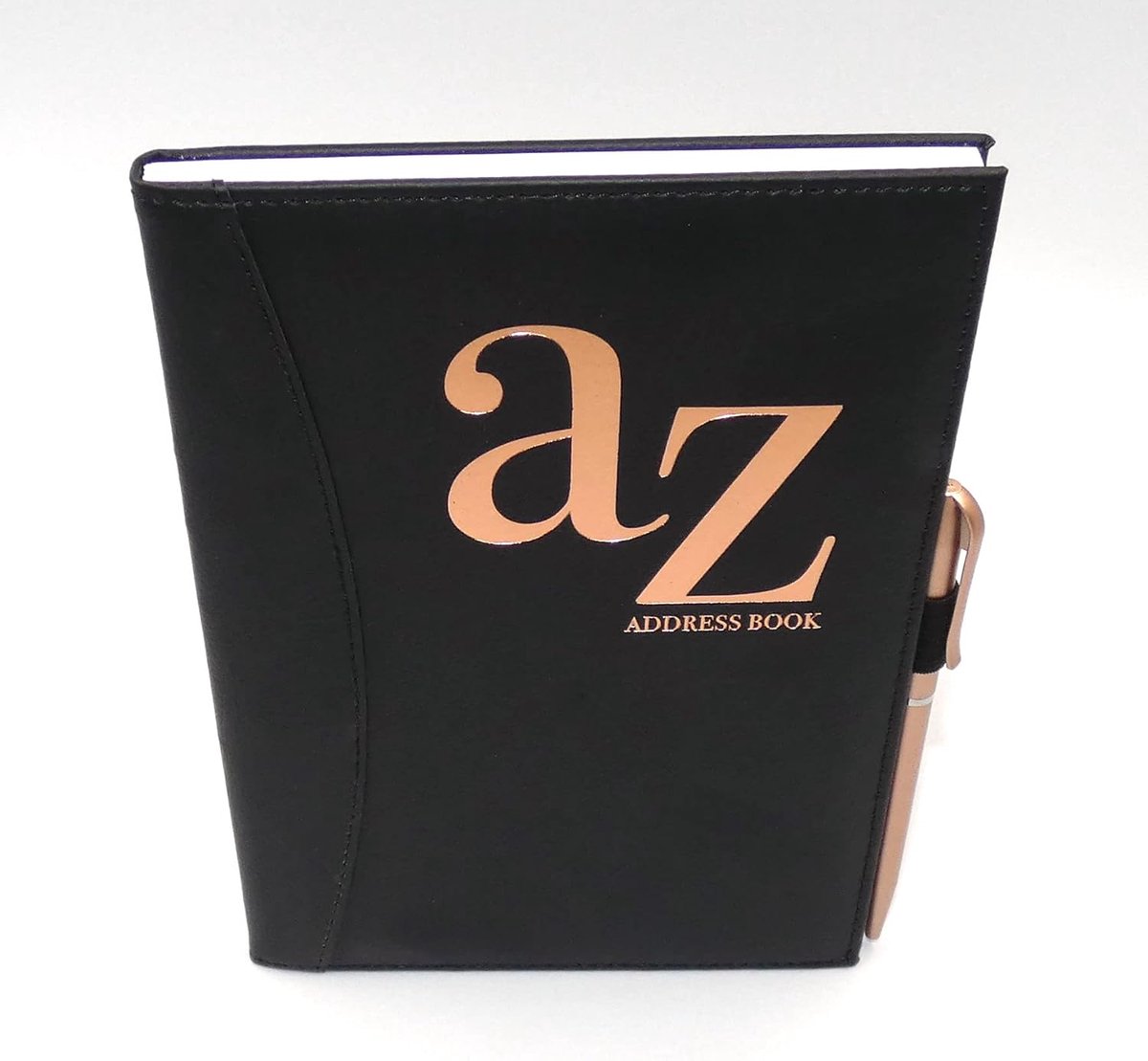 Sixstore A tot Z Telefoon A5 Adresboek A-Z Index Harde Kaft PU Leren Stijl Omslag Zacht Gevoerd met Pen, Zwart - ShopVlot