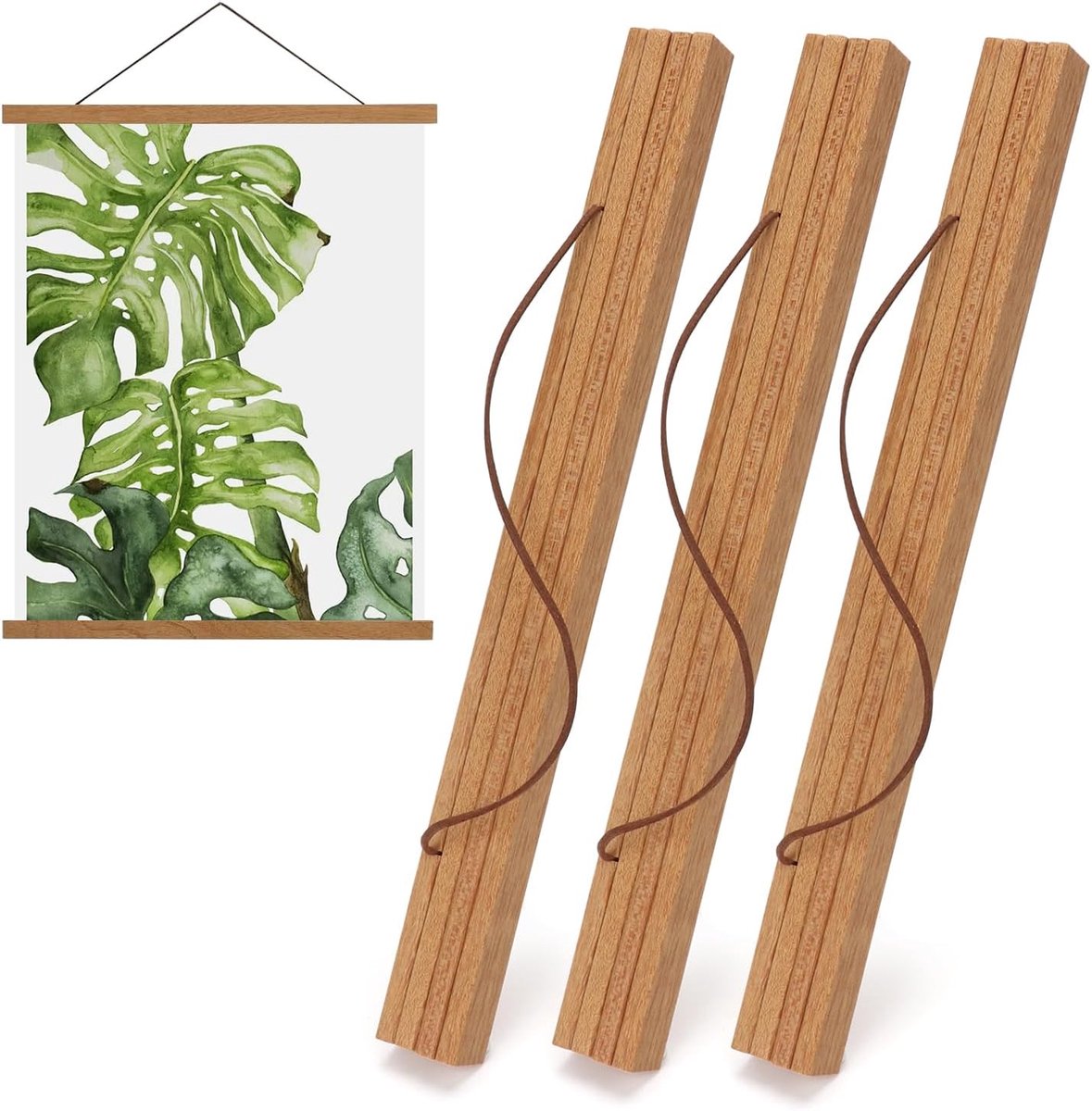 SnelShoppen - 3 Stuks Magnetische Poster Rail 31 cm Houten Posterlijst voor Wanddecoraties en Posters Foto lijst voor Canvas Afbeeldingen en Prints (3