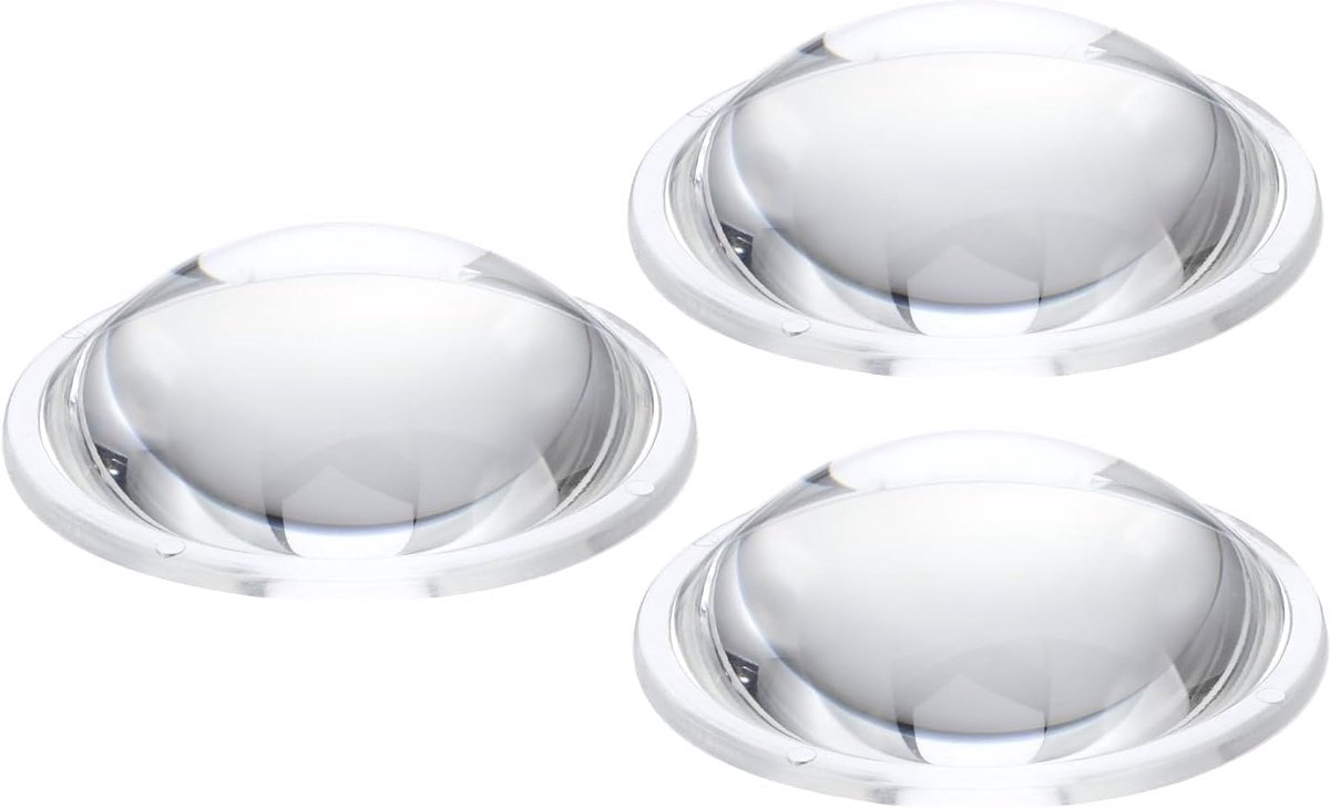 Vlakke, convexe lens, diameter 50 mm, hoogte 15 mm, PMMA acryl, led, optisch, convex, convex, met rand, voor zaklamp, auto, fiets, koplamp, transparant