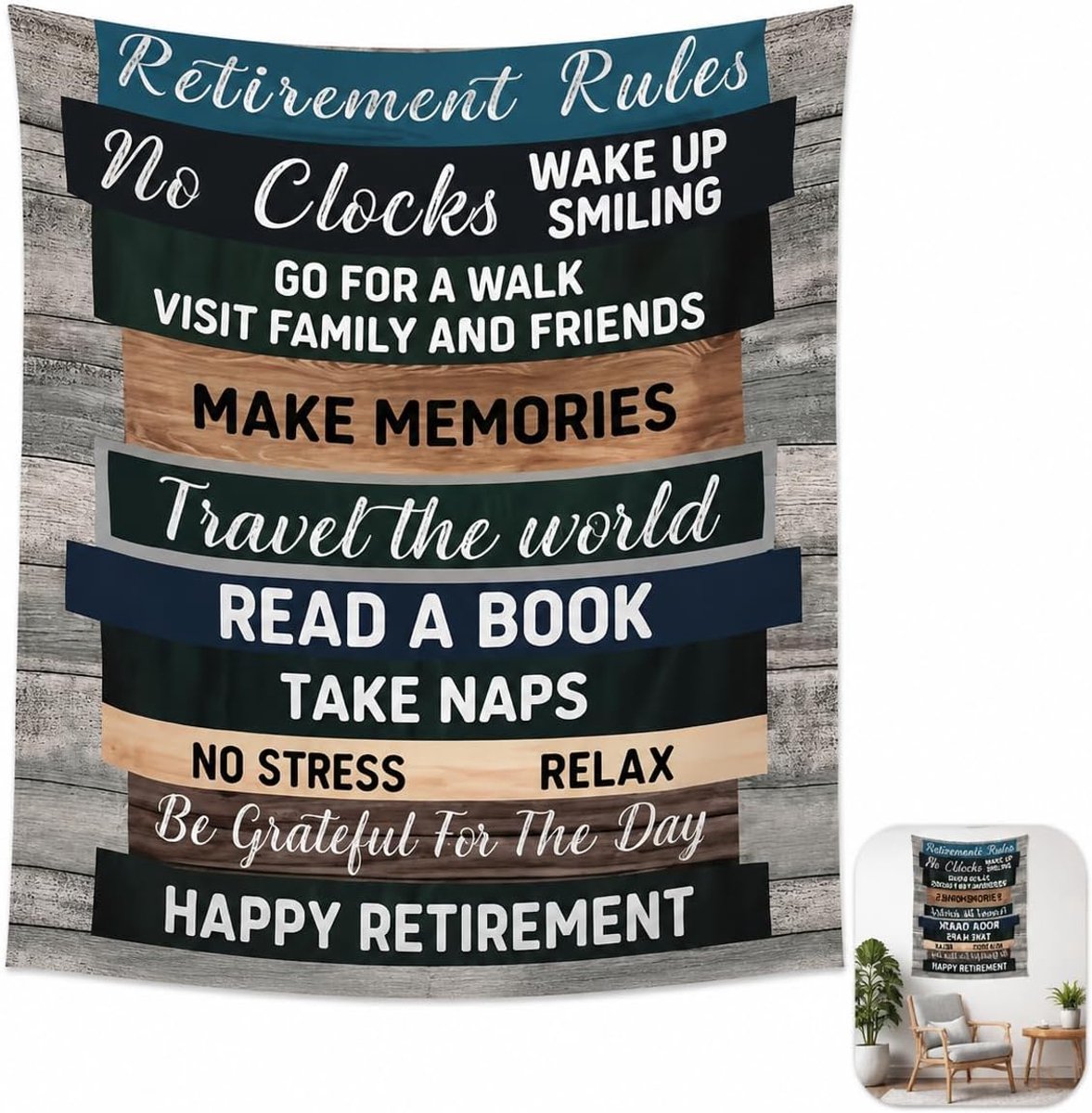 SnelShoppen - Flanellen Deken voor Pensioen, Pensioen Cadeau voor Mannen en Vrouwen, Retraite Cadeau met Inspirerende Boodschappen en Patroon, Ideaal