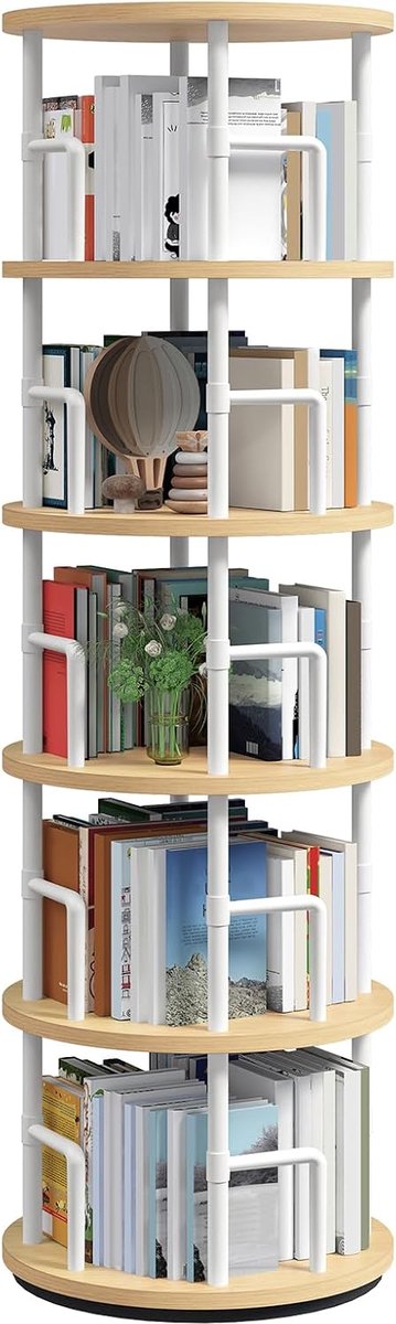 5-laags draaibare boekenkast, 360° draaiend, vrijstaand opbergrek met