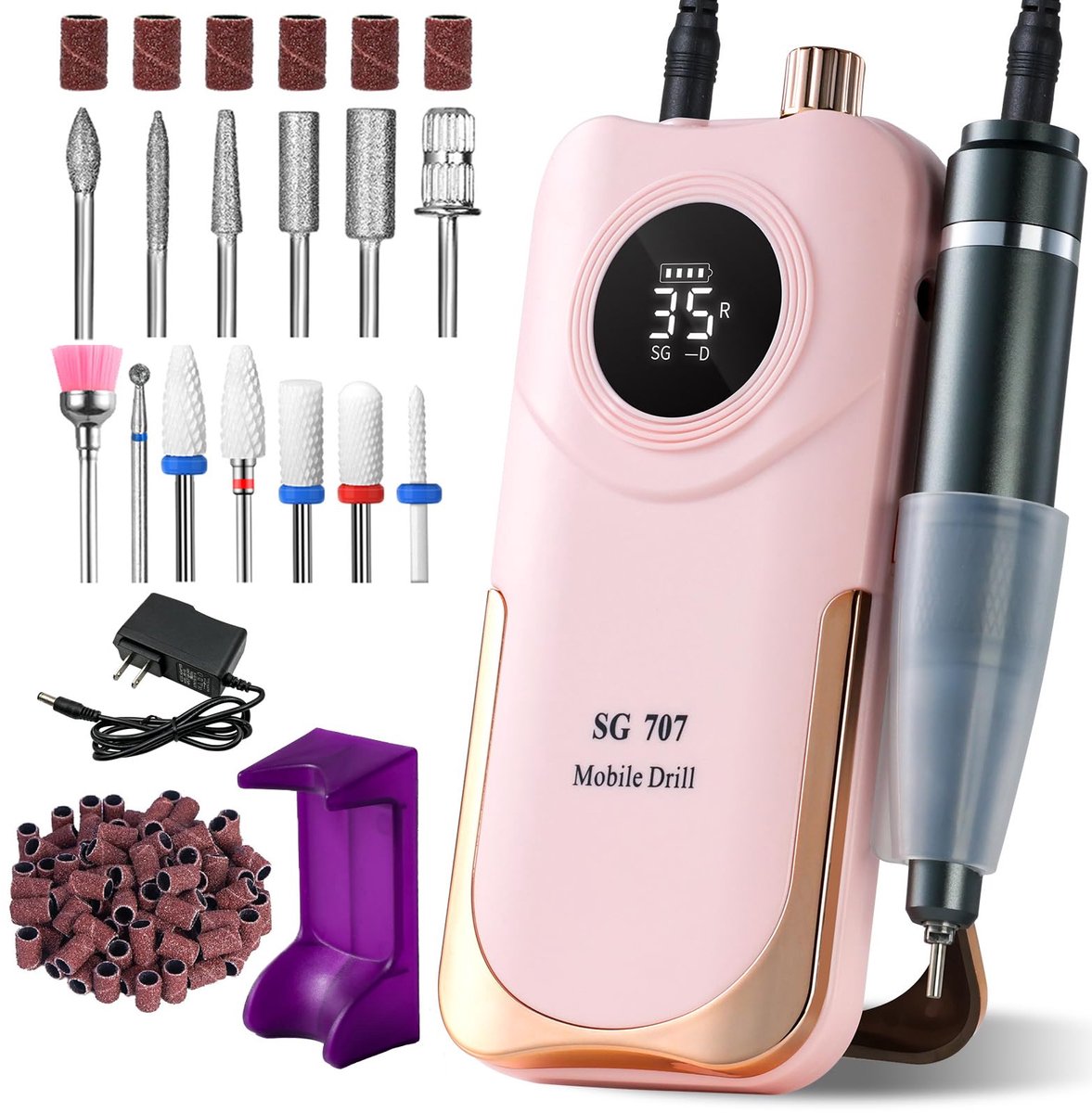 SnelShoppen - Professionele Draadloze Nagelboorset 35000 RPM met 13 Bits, 56 Schuurstrips en 8-10 Uur Batterij voor Acryl-, Gel- en Natuurlijke Nagels