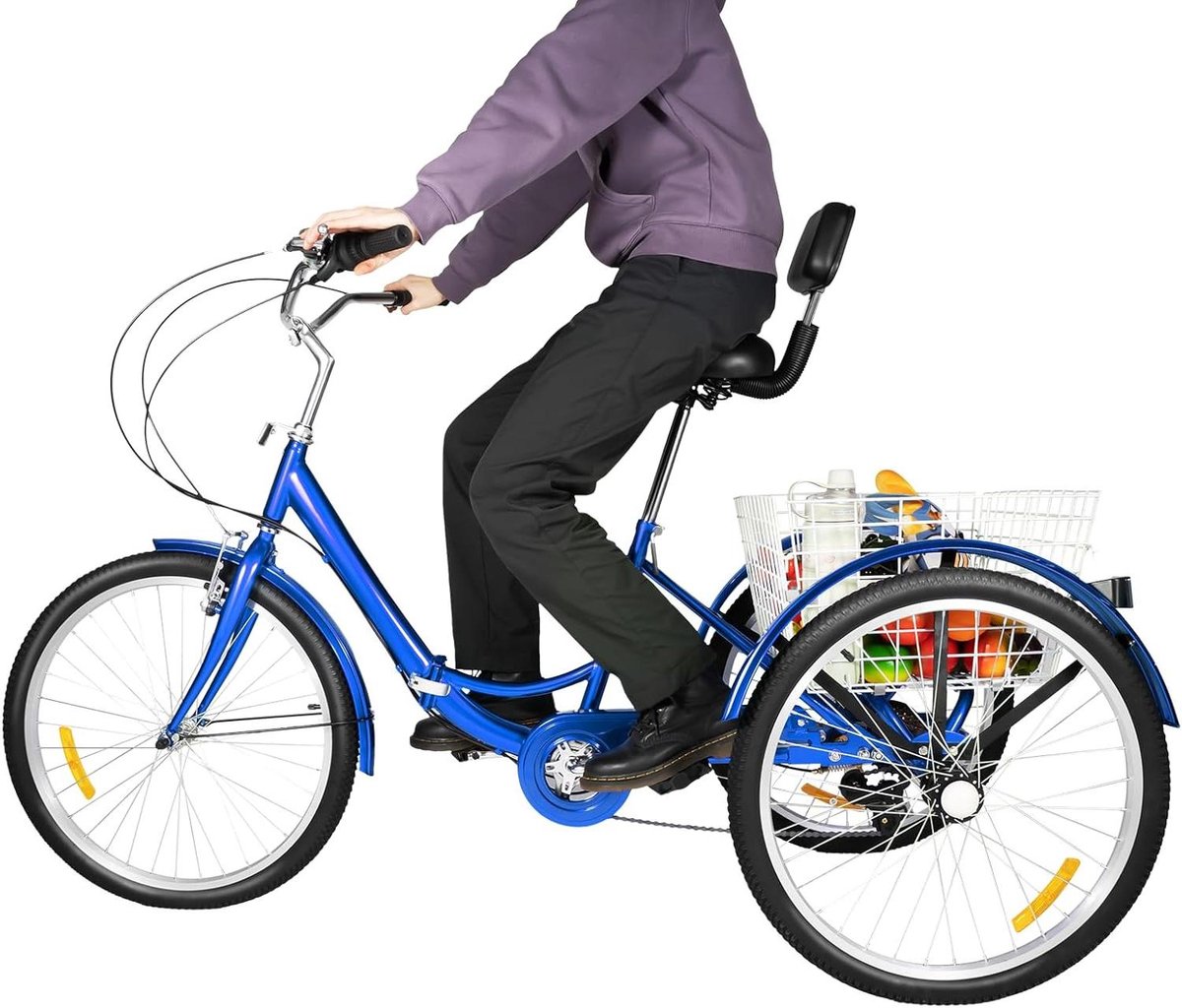 Driewieler Fiets - Driewieler Volwassenen - Boodschappen Doen - Stabiel Stalen Frame - 24 Inch - Blauw