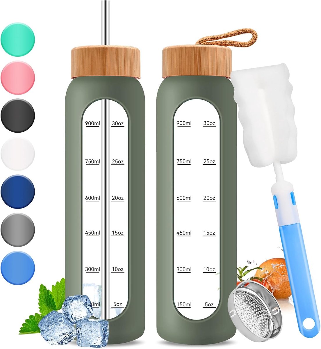32oz 1000 ml glazen waterfles met tijdmarkering, 1000 ml grote