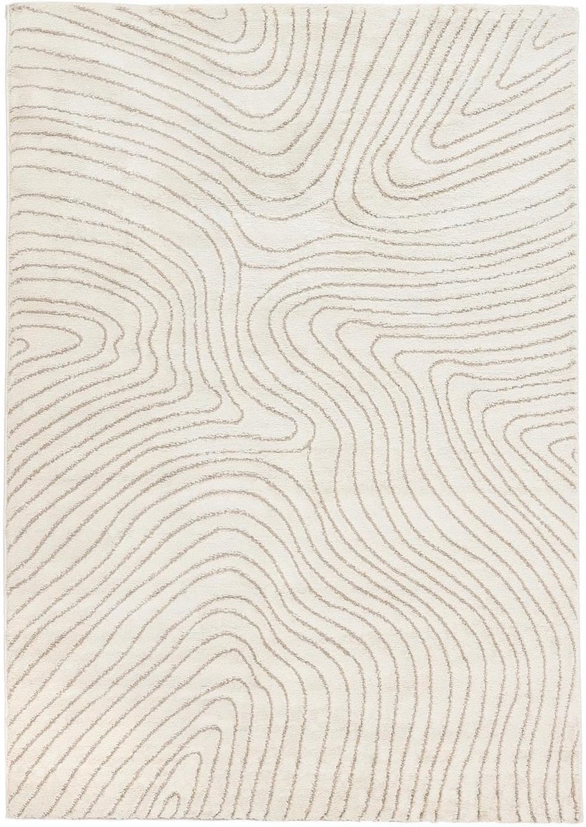 SnelShoppen - Modern Chaima Vloerkleed 200x300 cm, Rechte Vorm, Medium Pool, Oeko-Tex 100, Beige/Cream Witte Kleur, Voor Woonkamer, Slaapkamer, Eetkam