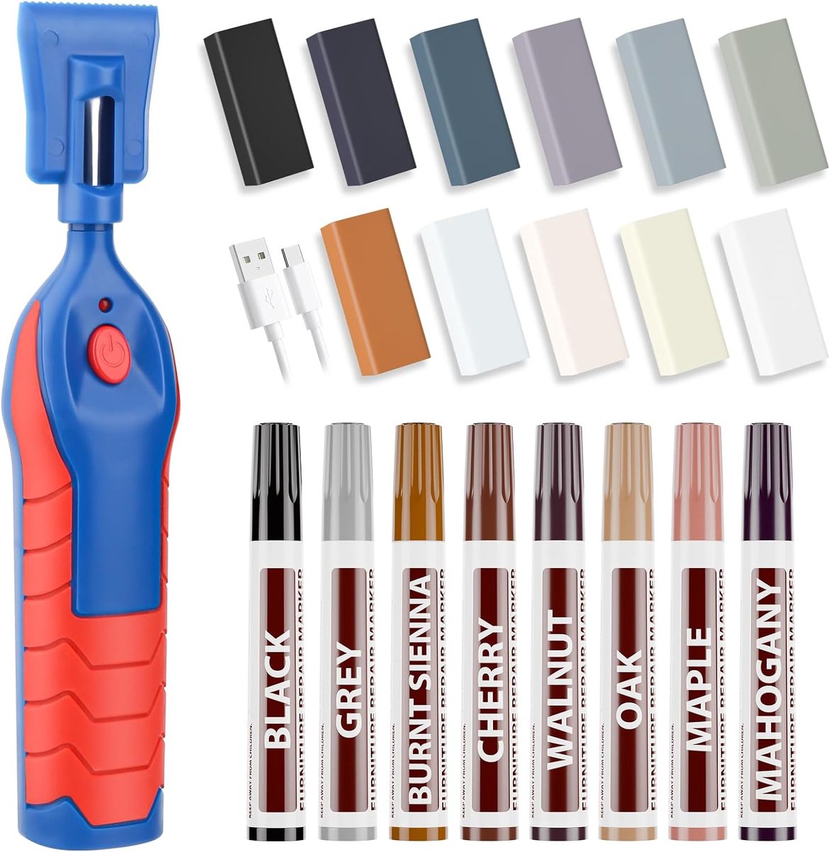 Reparatieset voor laminaat, reparatie van parket met warmtepotlood