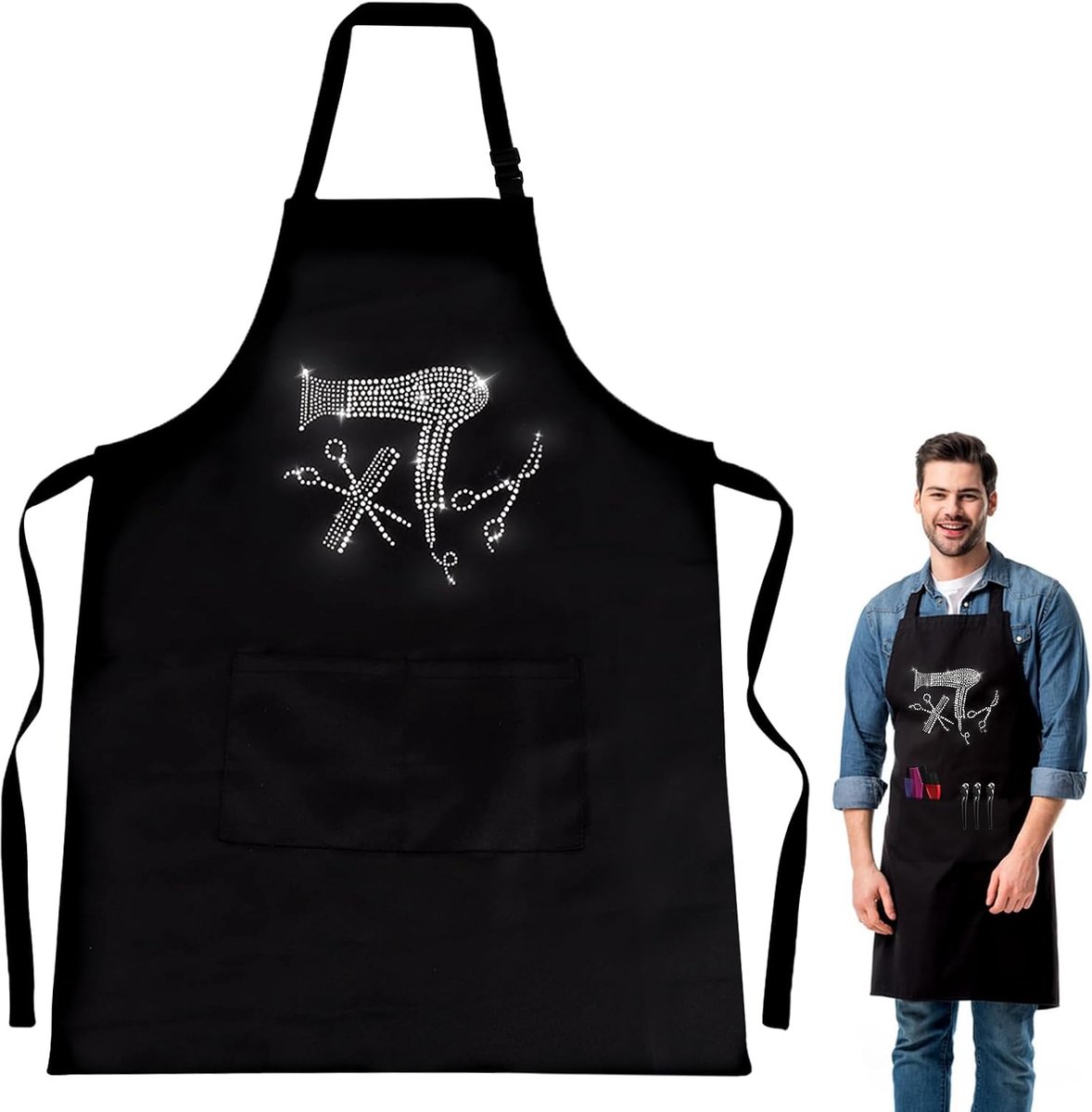 kappersschort, met 2 zakken, verstelbaar stijlvol schort, straspatroon, waterdicht, kappersschort, slagersschort, schilderschort voor volwassenen, voor haar knippen en verven