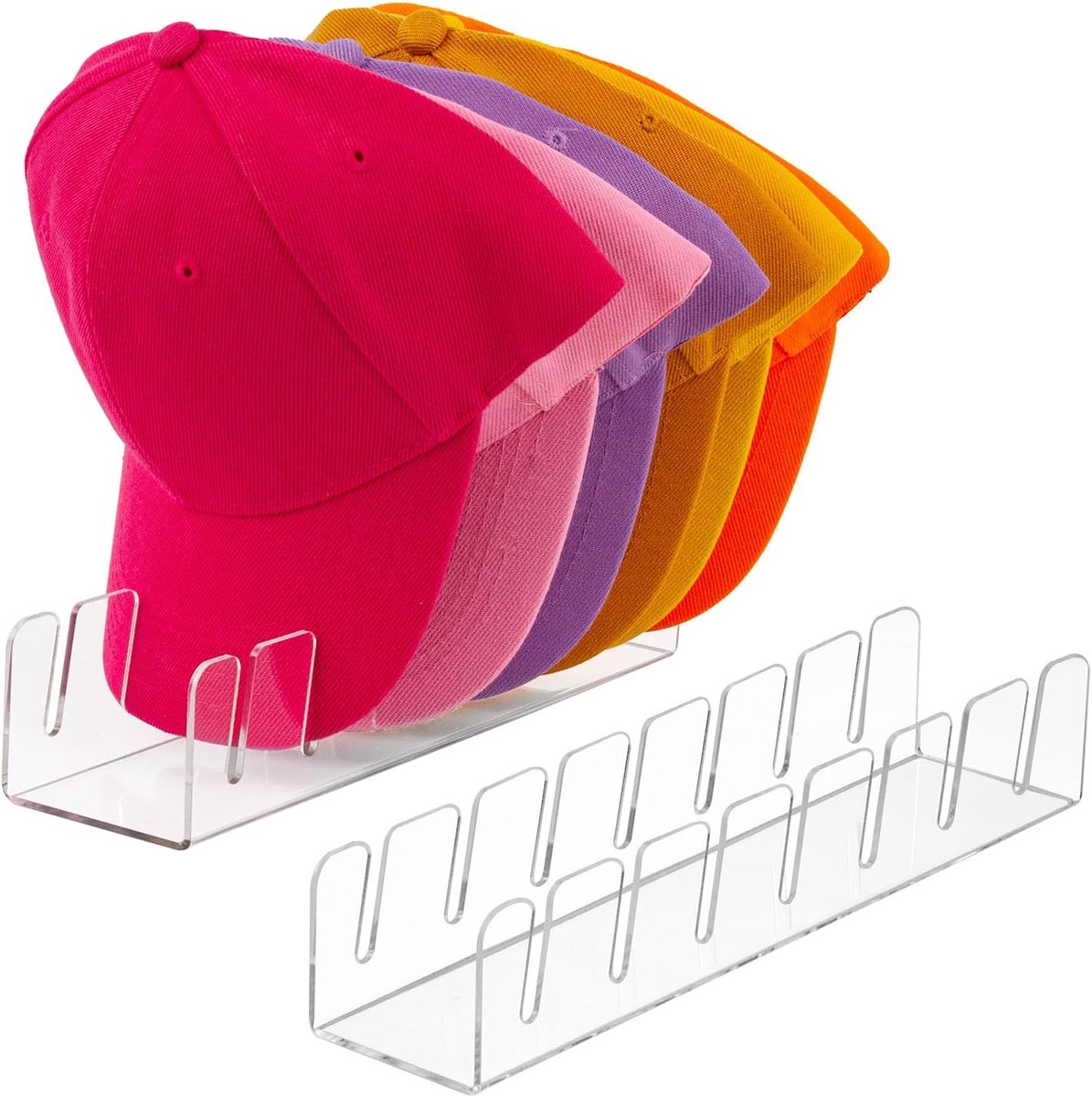 Hoedenorganizer voor baseballpetten (2-pack), acryl hoedenstandaard voor 14 baseballpetten, transparante hoedenrekken, pettenhouder voor kast, slaapkamer, commode, geen installatie vereist