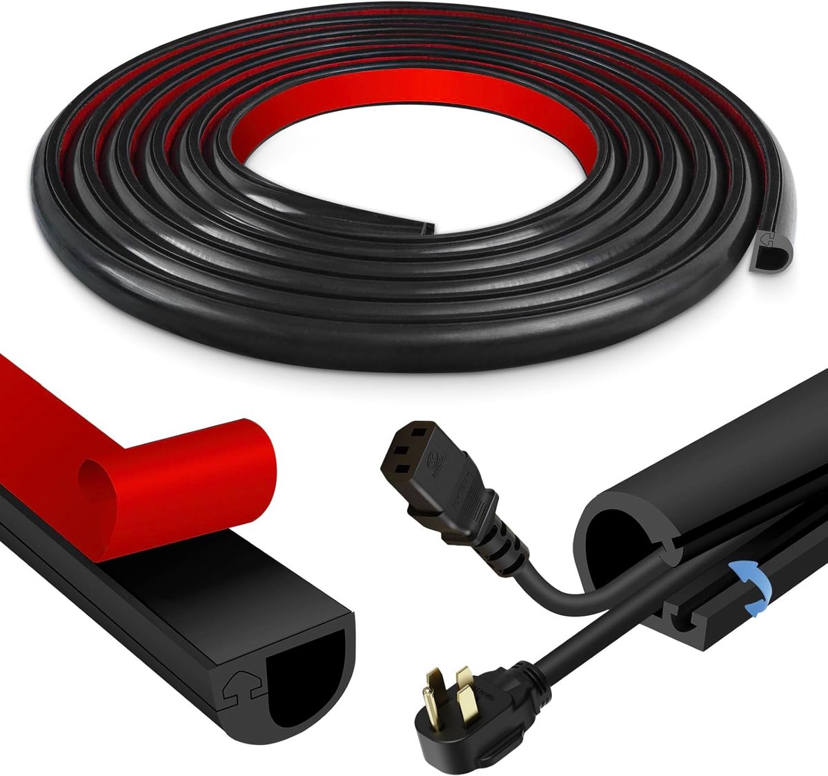 Kabeltrunking Zelfklevende Muur Kabel Cover Flexibele Siliconen Leiding Trunking TV Draad Hider voor Muur Vloer Kabel Covers (Zwart, 14mm×10mm×6m)