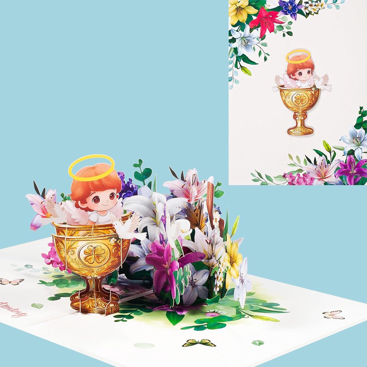 Pop-up kaart voor babydoop - 3D kaart voor meisje - feestelijk ontwerp - perfect als cadeau - ShopVlot
