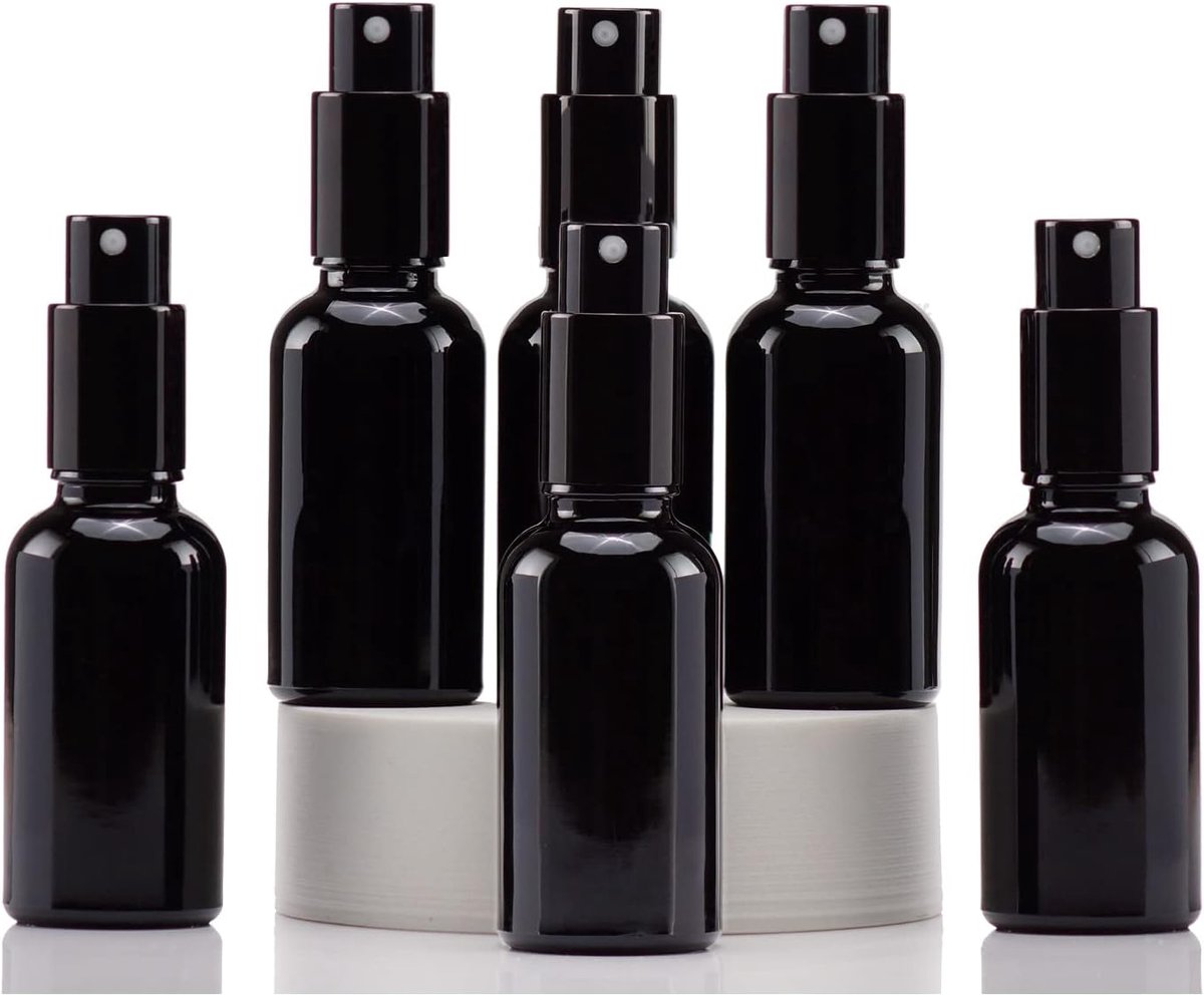 Zwart Glass Spray Bottle 30ml, met Kleine Fijne Nevelspray, Metalen Dop, Navulbaar voor Essentiële Olie, Reizen, Schoonmaken, Parfum, Aromatherapie, Make-up - 6 Stuks