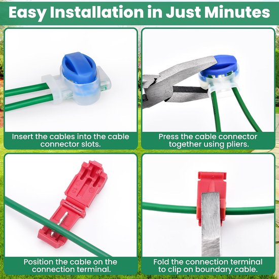 175 m begrenzingskabel + 100 haringen + 20 kabelconnectoren + 10 aansluitklemmen voor robotmaaier, tuinaccessoireset, universele begrenzingsdraad, compatibel met Gardena/Bosch/Worx — afbeelding 4