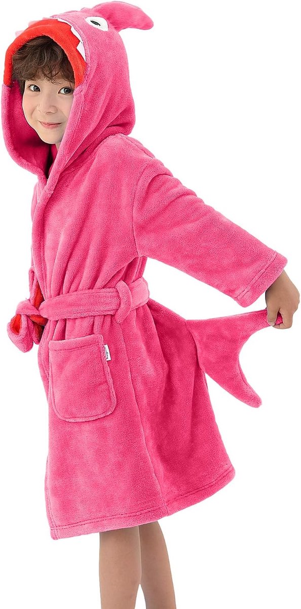 Badjas voor kinderen, fleece kamerjas voor jongens en meisjes, badjas met capuchon