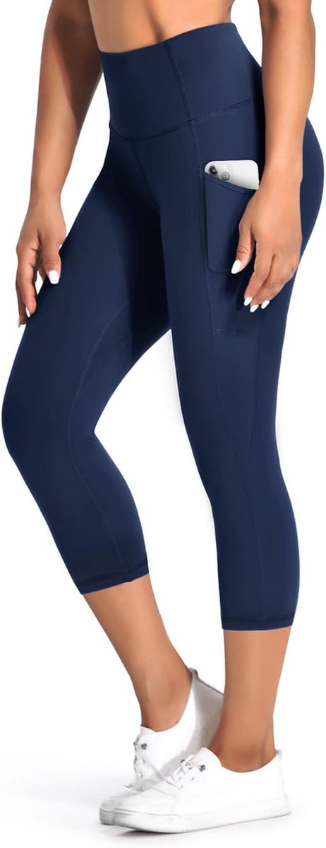 Capri Dameslegging, 3/4 hoge taille, elastisch, ondoorzichtig, oversized sportlegging met zijzakken, voor yoga, vrije tijd